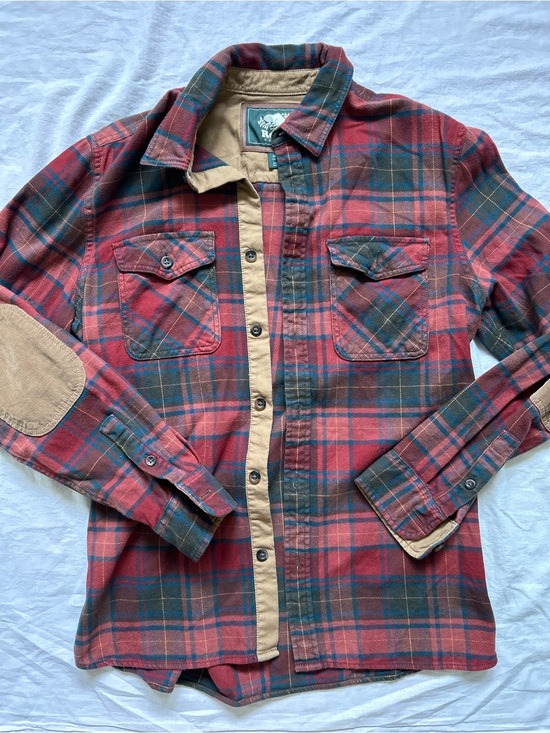 Roots Other - Roots Red and Green Plaid Button-Down Shirt Jacket with Tan Trim